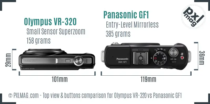 Olympus VR-320 vs Panasonic GF1 top view buttons comparison