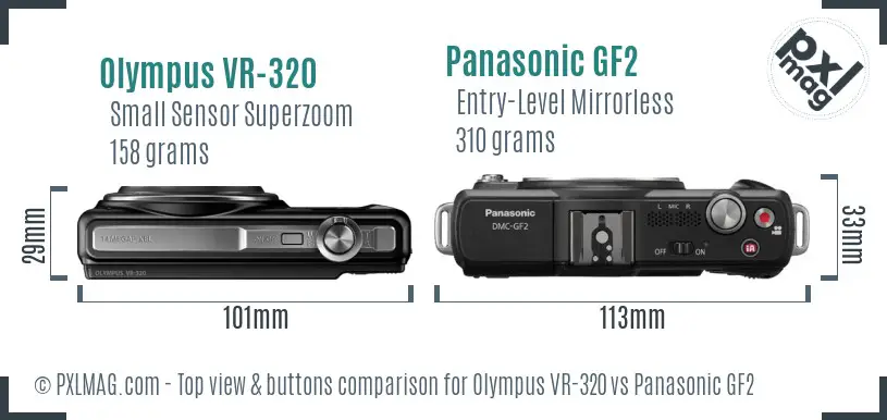 Olympus VR-320 vs Panasonic GF2 top view buttons comparison