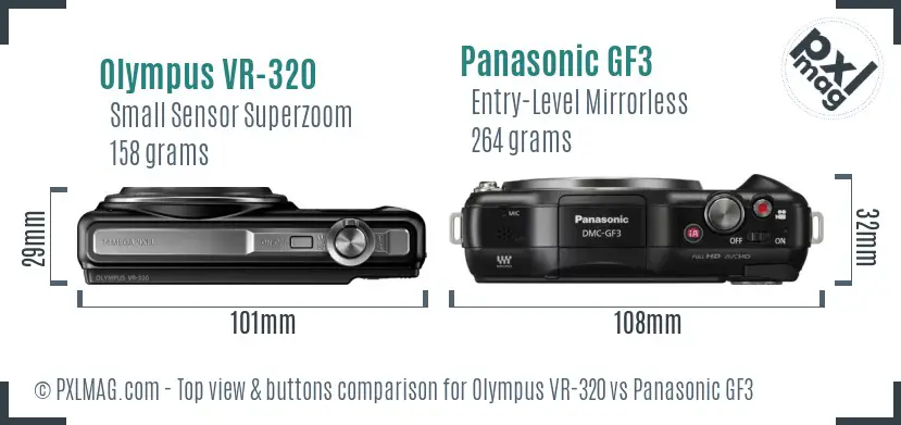 Olympus VR-320 vs Panasonic GF3 top view buttons comparison