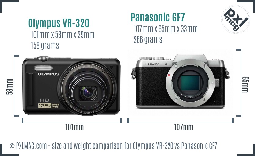 Olympus VR-320 vs Panasonic GF7 size comparison