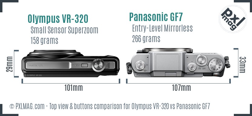 Olympus VR-320 vs Panasonic GF7 top view buttons comparison