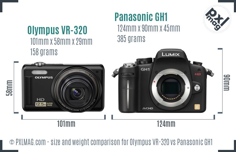 Olympus VR-320 vs Panasonic GH1 size comparison