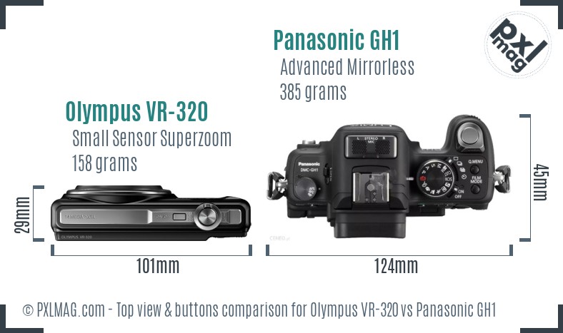 Olympus VR-320 vs Panasonic GH1 top view buttons comparison