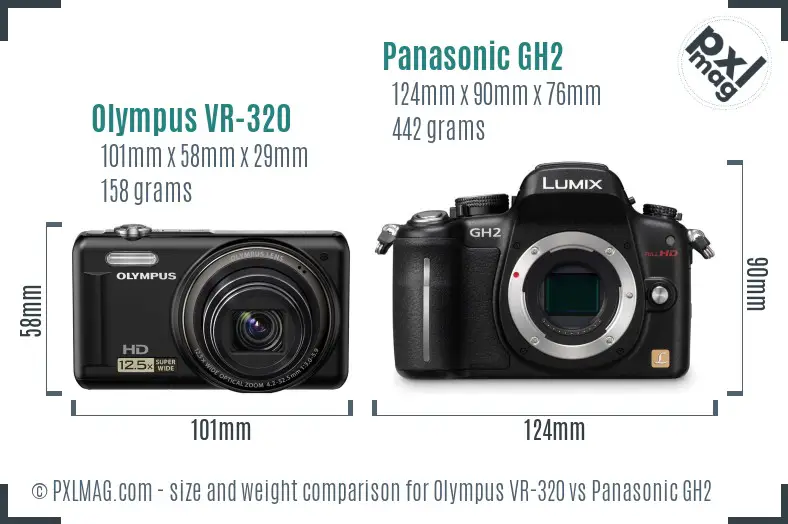 Olympus VR-320 vs Panasonic GH2 size comparison Olympus VR-320 vs Panasonic GH2 size comparison