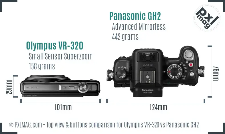 Olympus VR-320 vs Panasonic GH2 top view buttons comparison