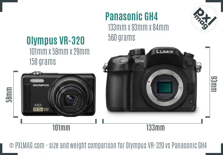 Olympus VR-320 vs Panasonic GH4 size comparison