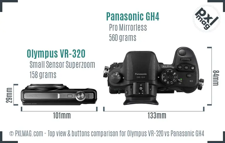 Olympus VR-320 vs Panasonic GH4 top view buttons comparison