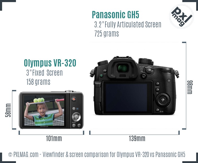 Olympus VR-320 vs Panasonic GH5 Screen and Viewfinder comparison