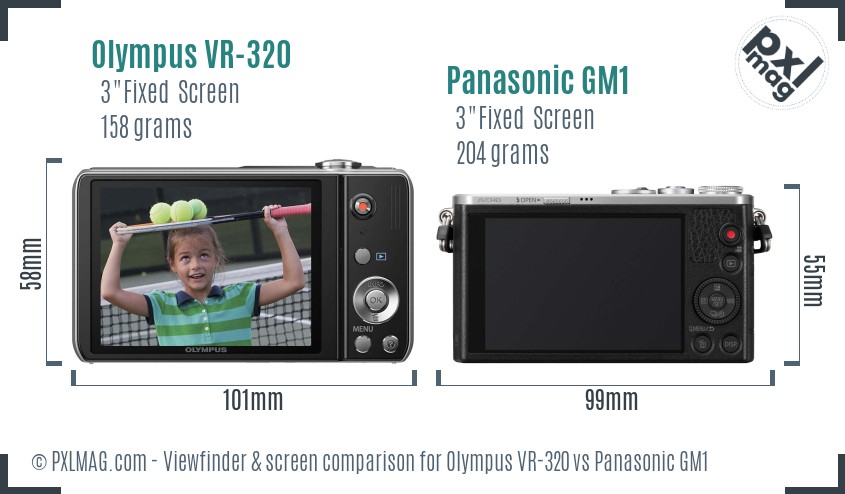 Olympus VR-320 vs Panasonic GM1 Screen and Viewfinder comparison
