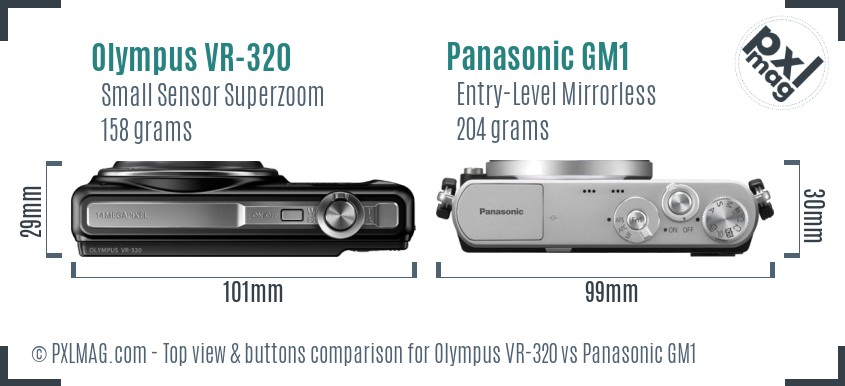 Olympus VR-320 vs Panasonic GM1 top view buttons comparison