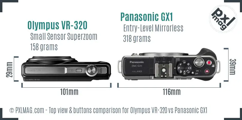 Olympus VR-320 vs Panasonic GX1 top view buttons comparison