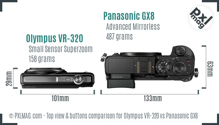 Olympus VR-320 vs Panasonic GX8 top view buttons comparison