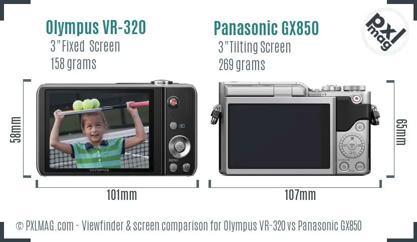 Olympus VR-320 vs Panasonic GX850 Screen and Viewfinder comparison