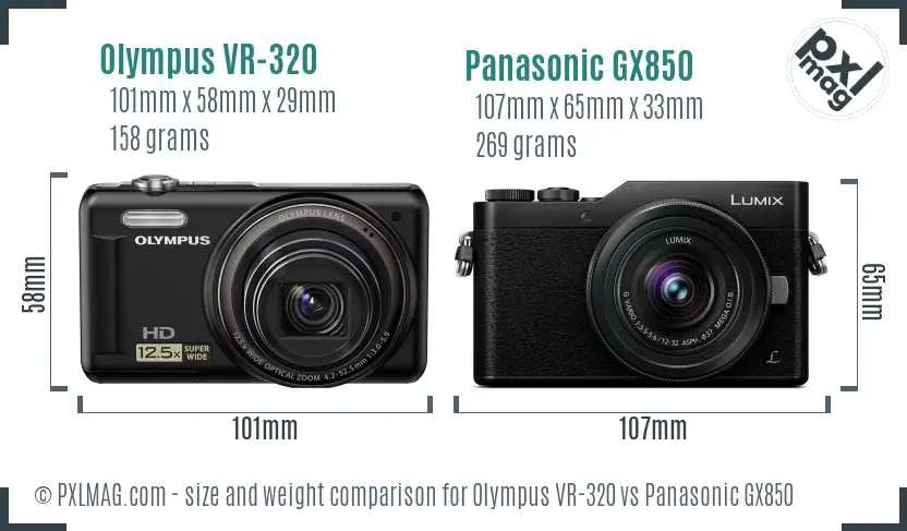 Olympus VR-320 vs Panasonic GX850 size comparison