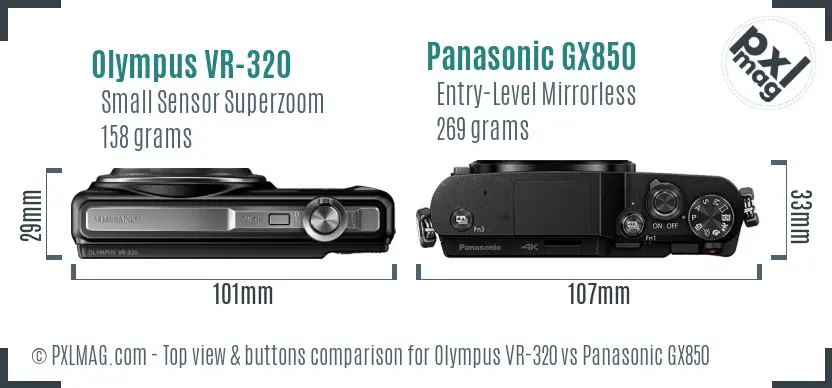 Olympus VR-320 vs Panasonic GX850 top view buttons comparison