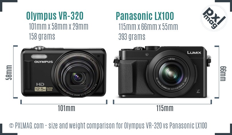 Olympus VR-320 vs Panasonic LX100 size comparison