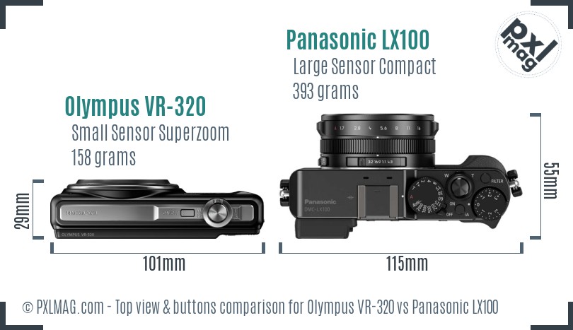 Olympus VR-320 vs Panasonic LX100 top view buttons comparison