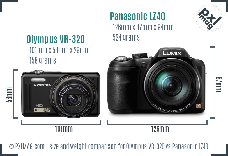 Olympus VR-320 vs Panasonic LZ40 size comparison