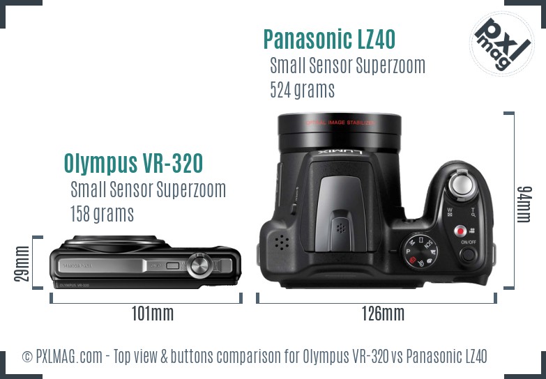 Olympus VR-320 vs Panasonic LZ40 top view buttons comparison