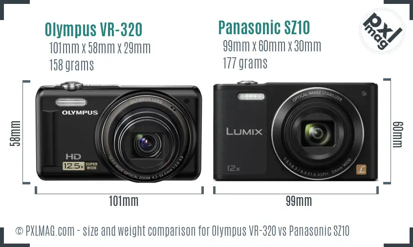 Olympus VR-320 vs Panasonic SZ10 size comparison