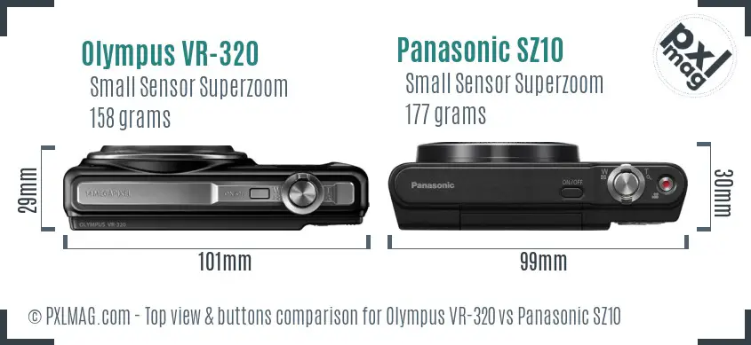 Olympus VR-320 vs Panasonic SZ10 top view buttons comparison