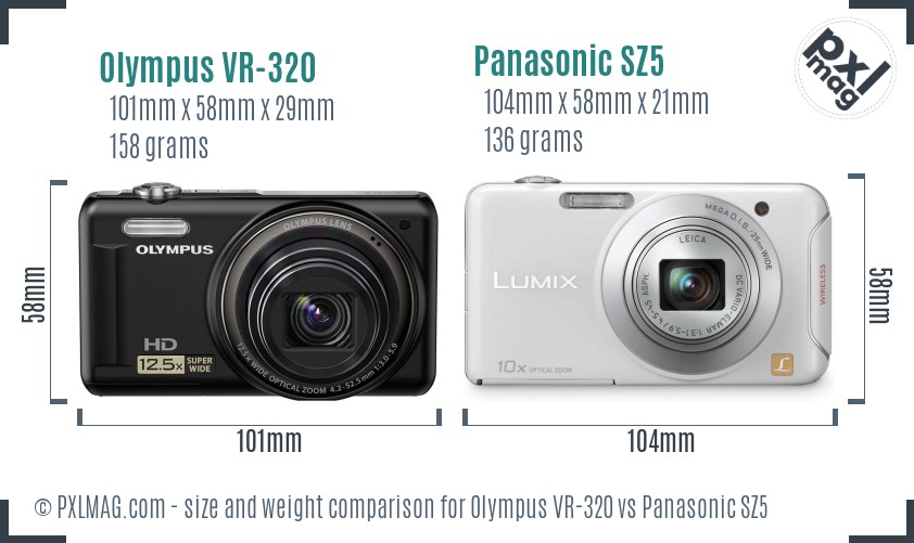 Olympus VR-320 vs Panasonic SZ5 size comparison