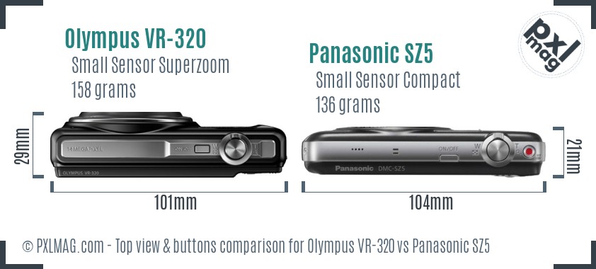 Olympus VR-320 vs Panasonic SZ5 top view buttons comparison