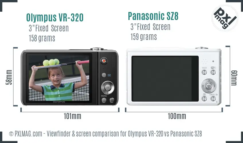Olympus VR-320 vs Panasonic SZ8 Screen and Viewfinder comparison