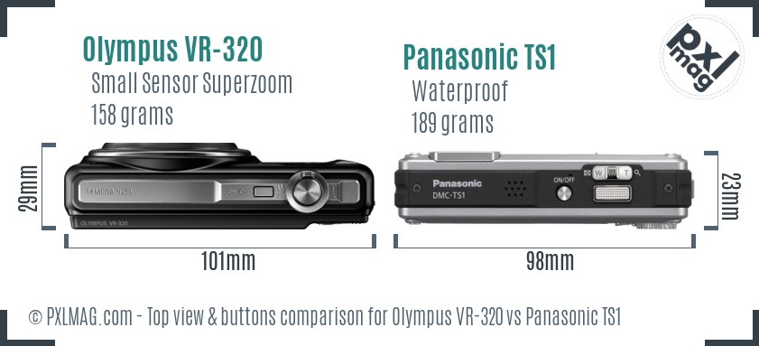 Olympus VR-320 vs Panasonic TS1 top view buttons comparison