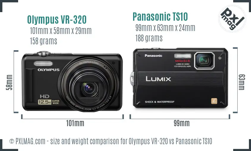 Olympus VR-320 vs Panasonic TS10 size comparison