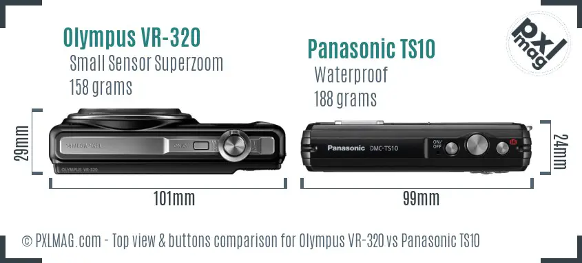 Olympus VR-320 vs Panasonic TS10 top view buttons comparison