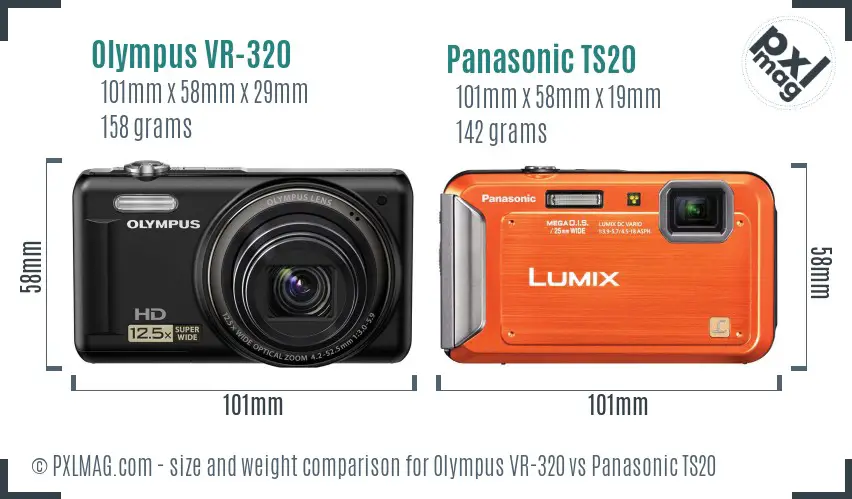 Olympus VR-320 vs Panasonic TS20 size comparison