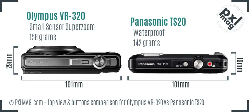 Olympus VR-320 vs Panasonic TS20 top view buttons comparison