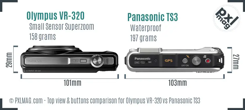 Olympus VR-320 vs Panasonic TS3 top view buttons comparison Olympus VR-320 vs Panasonic TS3 top view buttons comparison