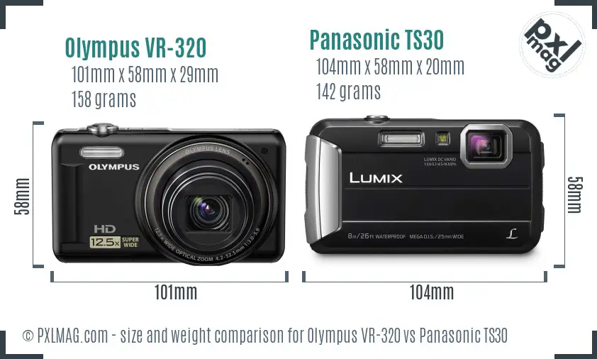 Olympus VR-320 vs Panasonic TS30 size comparison