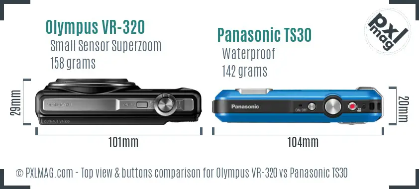 Olympus VR-320 vs Panasonic TS30 top view buttons comparison