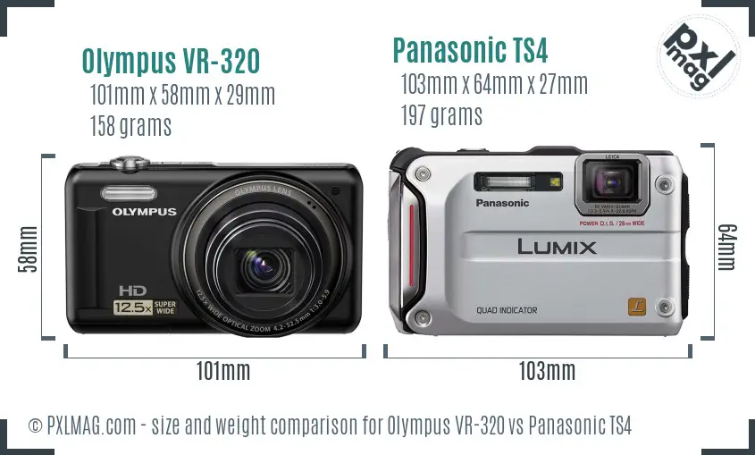 Olympus VR-320 vs Panasonic TS4 size comparison