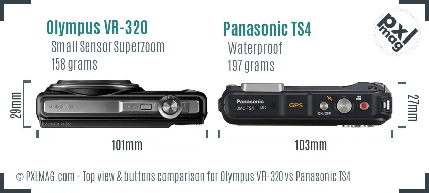 Olympus VR-320 vs Panasonic TS4 top view buttons comparison