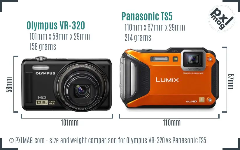 Olympus VR-320 vs Panasonic TS5 size comparison