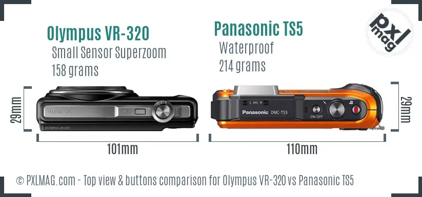 Olympus VR-320 vs Panasonic TS5 top view buttons comparison