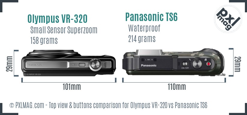 Olympus VR-320 vs Panasonic TS6 top view buttons comparison