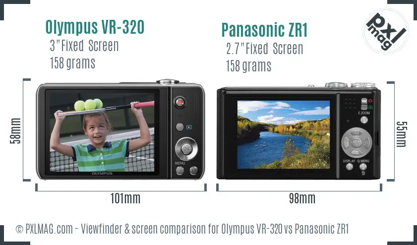 Olympus VR-320 vs Panasonic ZR1 Screen and Viewfinder comparison