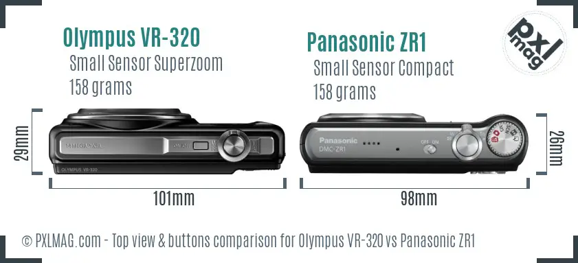 Olympus VR-320 vs Panasonic ZR1 top view buttons comparison