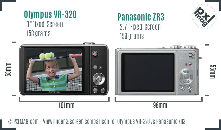 Olympus VR-320 vs Panasonic ZR3 Screen and Viewfinder comparison