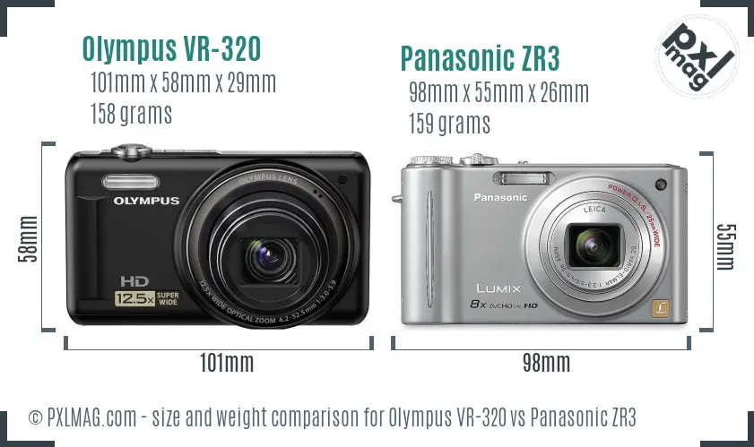 Olympus VR-320 vs Panasonic ZR3 size comparison