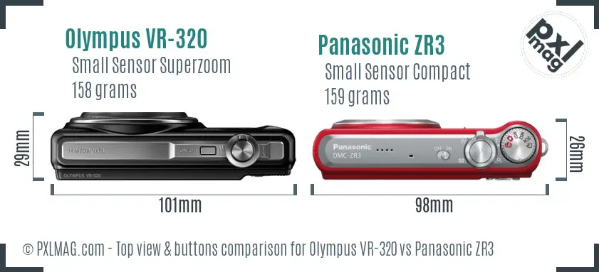 Olympus VR-320 vs Panasonic ZR3 top view buttons comparison