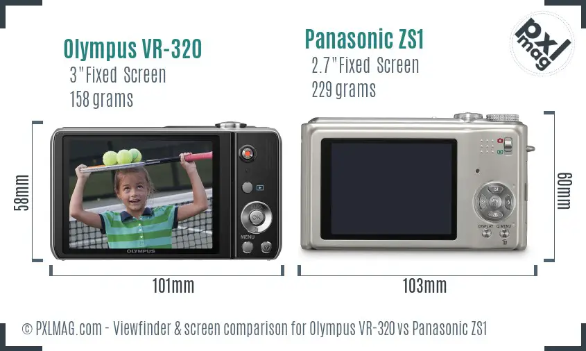 Olympus VR-320 vs Panasonic ZS1 Screen and Viewfinder comparison