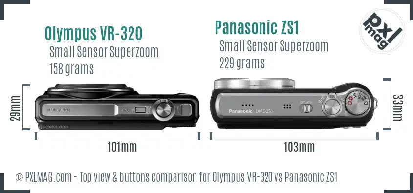 Olympus VR-320 vs Panasonic ZS1 top view buttons comparison