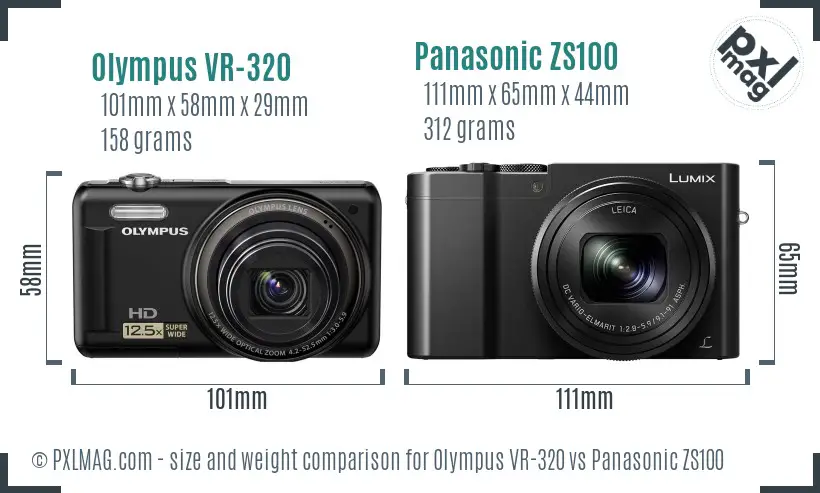 Olympus VR-320 vs Panasonic ZS100 size comparison