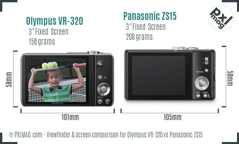 Olympus VR-320 vs Panasonic ZS15 Screen and Viewfinder comparison